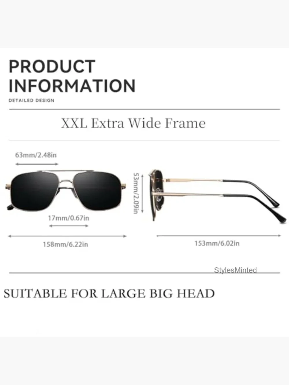 Oversized Polarized Aviator Sunglasses for Big Heads Extra Wide 158mm UV400